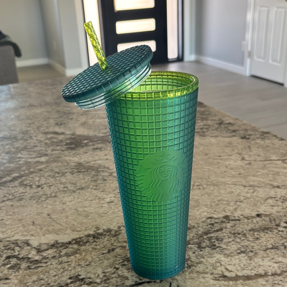 Starbucks Textured Blue-Green Tumbler with Lid and Straw